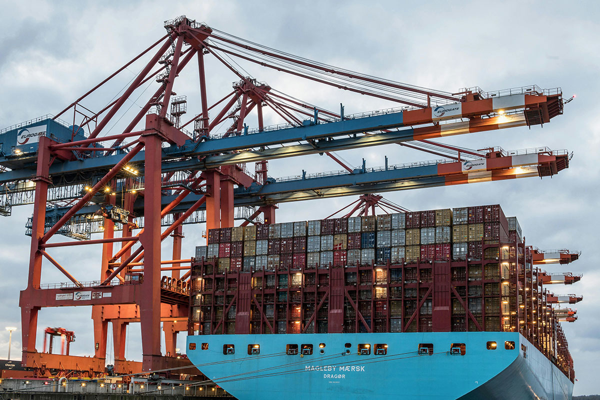 Modern Logistics Hub with Trucks and Ship